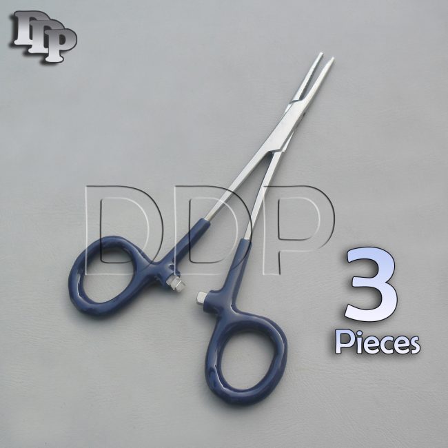 3 Hemostats Mosquito Forceps Surgical Instruments, Blue Dep Handle 5" Curved