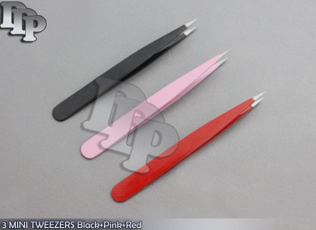 3 Pcs MINI TWEEZERS SHARP -Color Red+Black+Pink