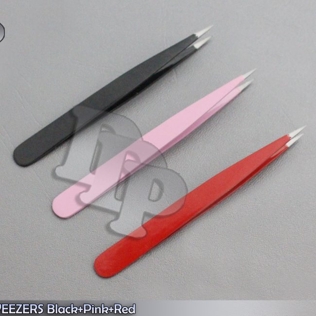 3 Pcs MINI TWEEZERS SHARP -Color Red+Black+Pink