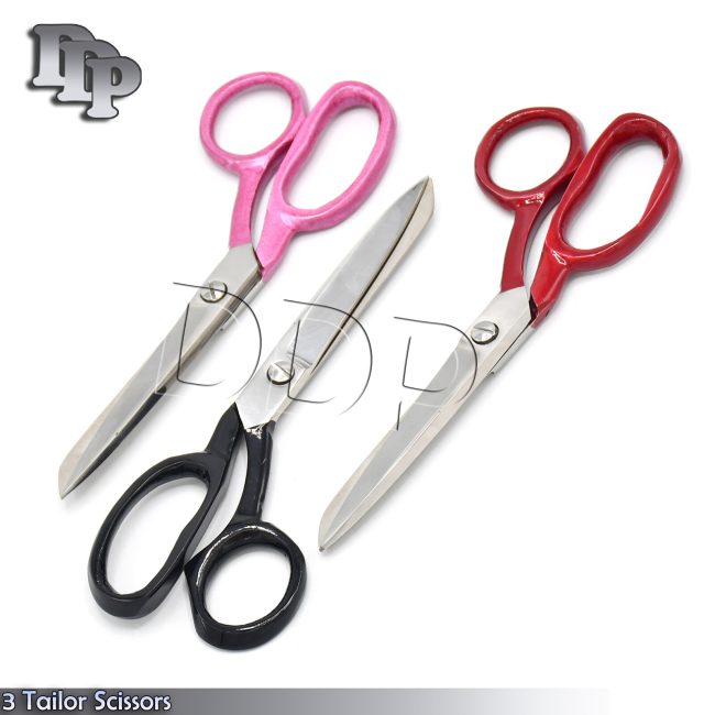3 Pieces Tailors Scissors Fabric Cutting Pink,Black,Red Color Coated Handle 7"