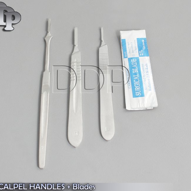 3 SCALPEL HANDLES #3 #4 #7+50 BLADES #10 #11 #12 #15 #20 #21 #23 #24