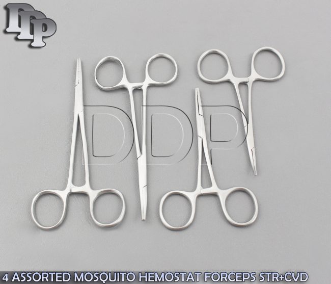 4 ASSORTED MOSQUITO HEMOSTAT FORCEPS STR+CVD SURGIVAL VETERINAY INSTRUMENTS