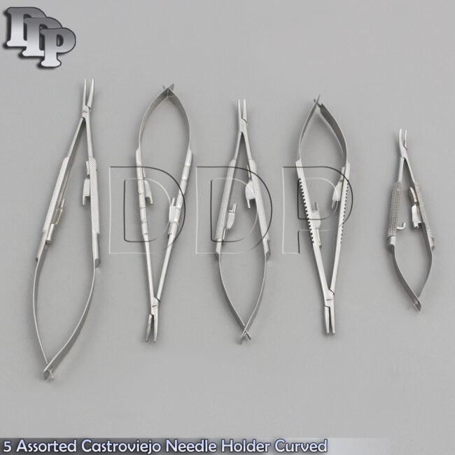 5 PREMIUM O.R GRADE ASSORTED CASTROVIEJO MICRO SURGERY NEEDLE HOLDER CURVED