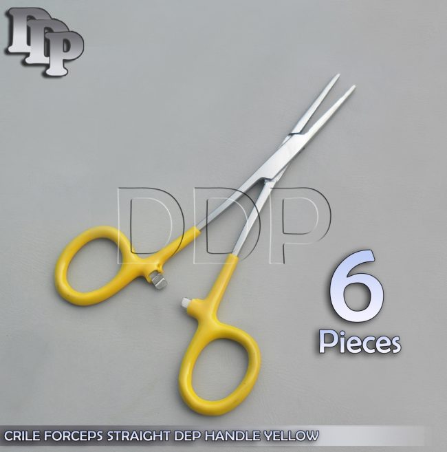 6 Hemostats Crile Forceps Surgical Instruments, Yellow Dep Handle 6" Straight