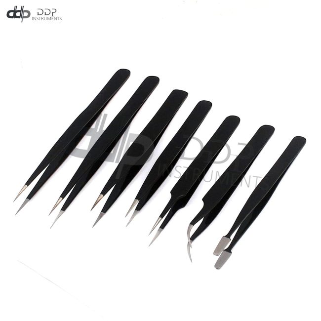 7 pcs ESD Electronics Tweezers, Anti-Static ESD Tweezers Set Kit for Electronics