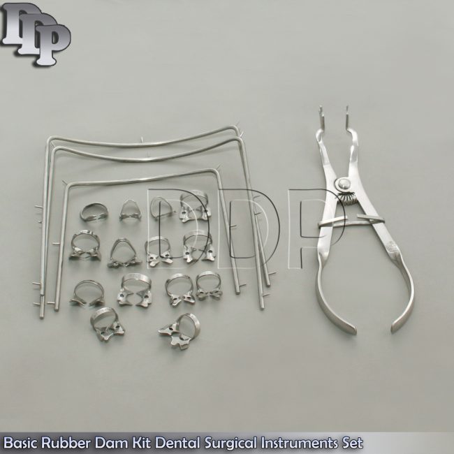 Dental Rubber Dam Kit Set of 18 Pieces Rubber Dam Clamps Frame IV Forcep DN-2079