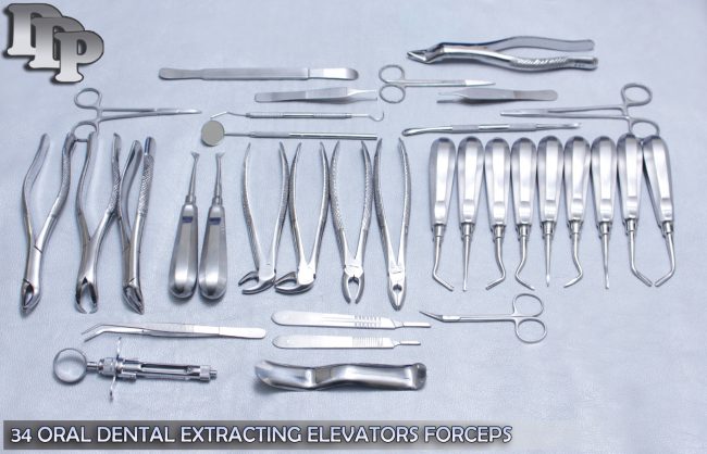 GERMAN 34 PC ORAL DENTAL SURGERY EXTRACTING ELEVATORS FORCEPS INSTRUMENT KIT SET