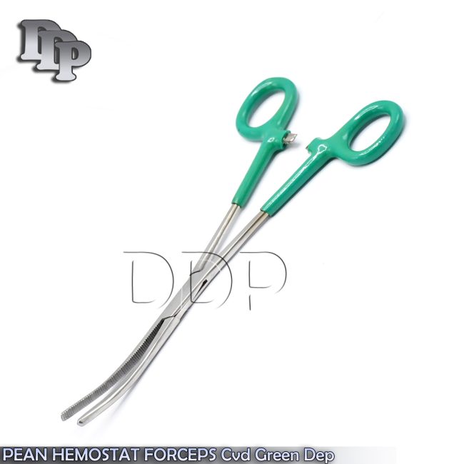 Green Vinyl Grip Handle Stainless Hemostat Forceps Curved Serrated 8"