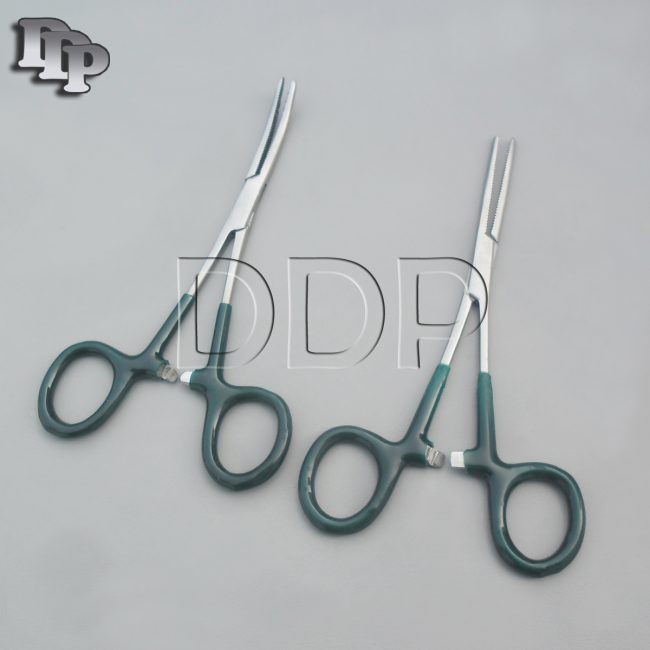 Hemostat Pean Forceps Surgical Green Dep Handle 6" Straight + Curved