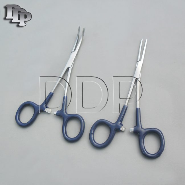 Hemostats Kelly Forceps Surgical Blue Dep Handle 6.25" Straight + Curved
