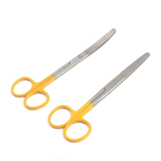 Lot Of 2 Pcs Operating Scissors 5.5" Blunt/Blunt Str+Cvd Color Handle (Yellow)