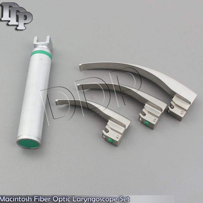 Macintosh Fiber Optic Laryngoscope Set No. 1, 2 & 3 LED Bulb Surgical Instrument