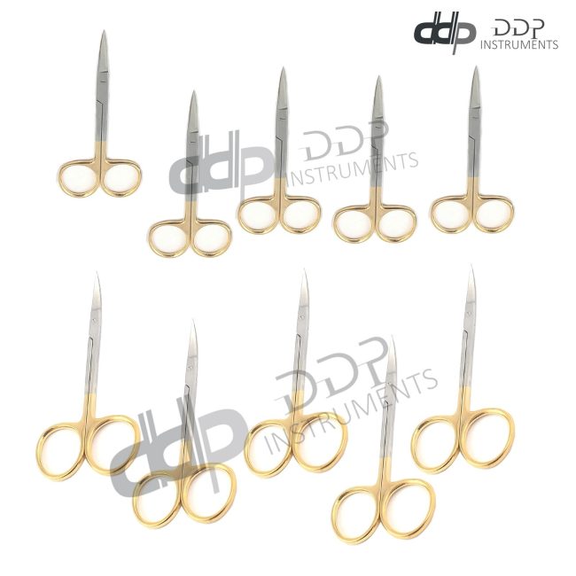 New 10 Premium GERMAN TC Iris Scissors 4.5" Str + Cvd Surgical Dental Instrument