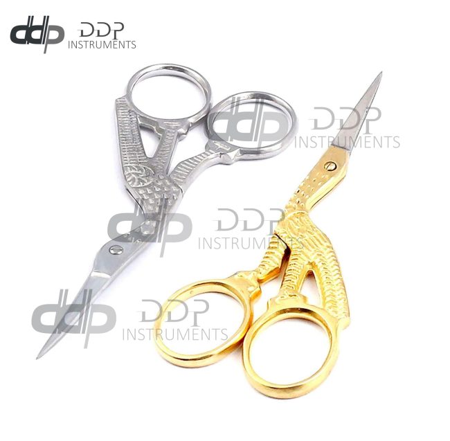New 2Pcs Combo 3.5" Pro Quality Stork Embroidery Scissors Silver+ Gold Finish