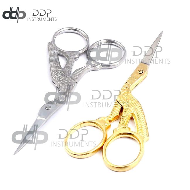New 2Pcs Combo 3.5" Pro Quality Stork Embroidery Scissors Silver+ Gold Finish