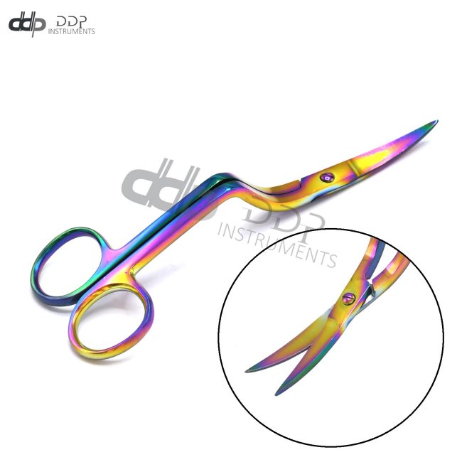 Pro BENT HANDLE Curved Embroidery Scissors 6" Sewing Multi/Rainbow Color