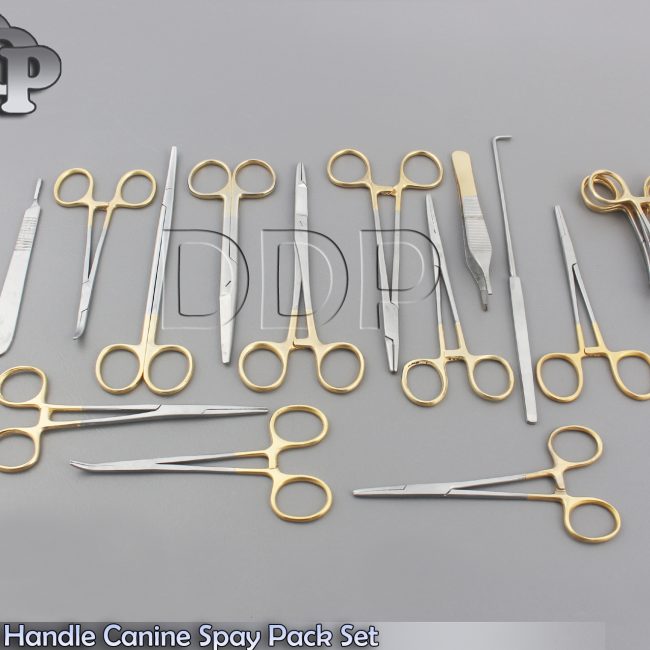 SET OF 18 PCS GOLD HANDLE GENERAL CANINE SPAY PACK SURGICAL INSTRUMENTS
