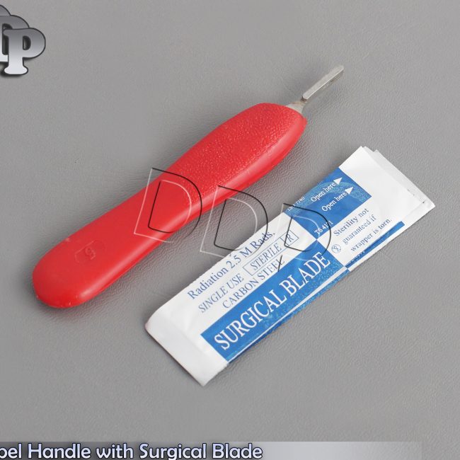 Scalpel Handle #5 with Red Color 10 Surgical Blade # 12 Dental Instruments