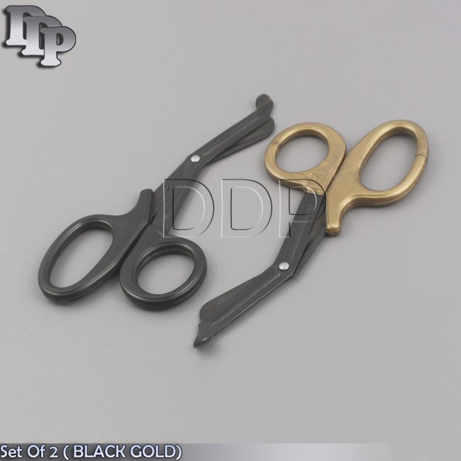 Set Of 2 ( BLACK GOLD) Fluoride Black Coated Trauma Paramedic EMT Shears
