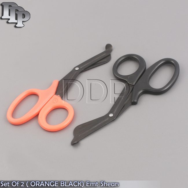 Set Of 2 ( ORANGE BLACK) Fluoride Black Coated Trauma Paramedic EMT Shears