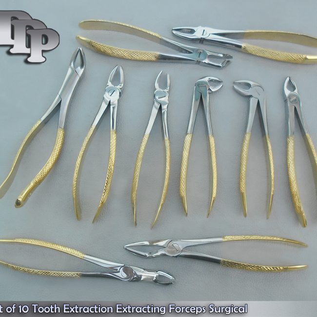 Set of 10 Tooth Extraction Extracting Forceps Gold Plated Surgical INSTRUMENTS