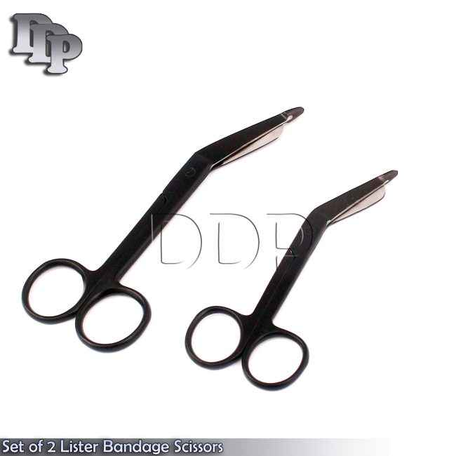 Set of 2 Lister Bandage Scissors 3.5" 4.5" Black Coated Surgical instruments