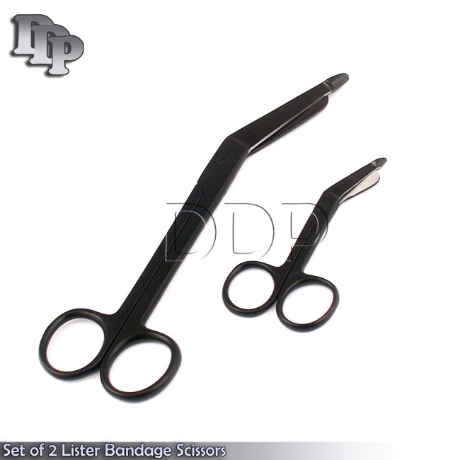Set of 2 Lister Bandage Scissors 3.5" 7.25" Black Coated Surgical instruments