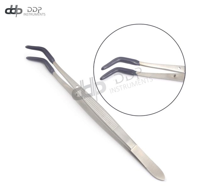 Tweezers Bent Tip PVC Coated Rubber Tips Laboratory Jewelry Hobby Crafts