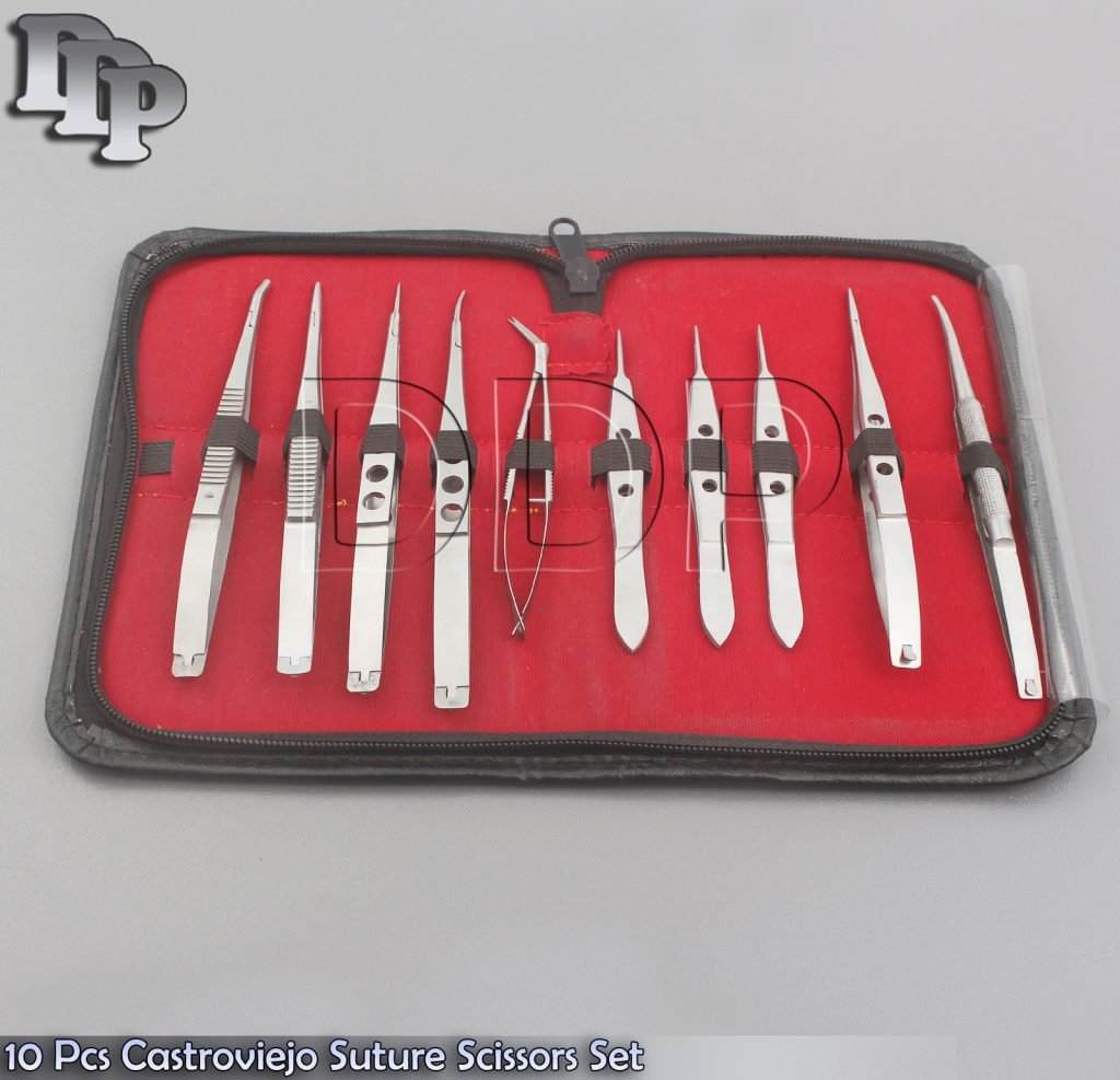 10 PCS CASTROVIEJO SUTURE SCISSORS NEEDLE HOLDERS FORCEPS OPHTHALMIC EYE SET KIT