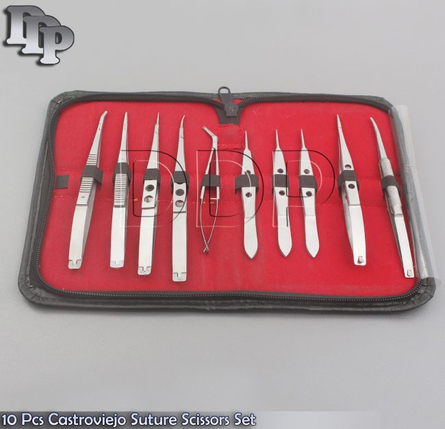 10 PCS CASTROVIEJO SUTURE SCISSORS NEEDLE HOLDERS FORCEPS OPHTHALMIC EYE SET KIT