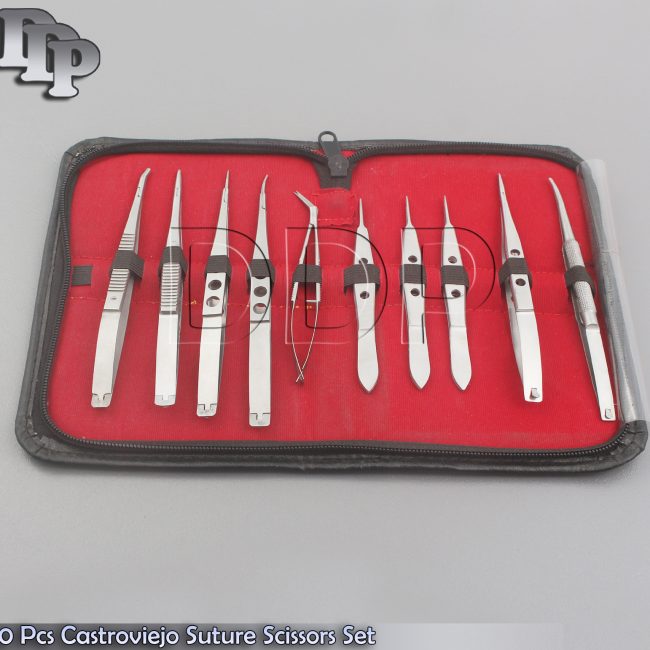 10 PCS CASTROVIEJO SUTURE SCISSORS NEEDLE HOLDERS FORCEPS OPHTHALMIC EYE SET KIT