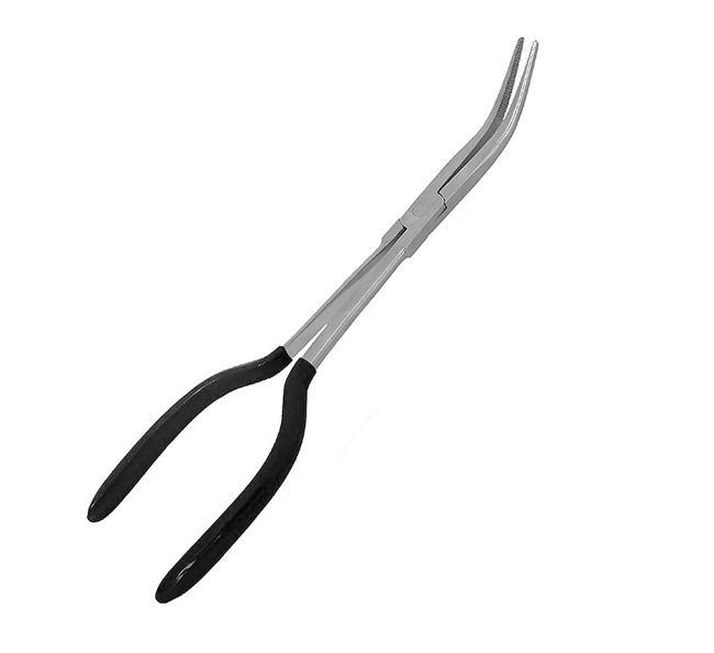 11" Long (Curved) Needle Nose Plier Extra long w/ Soft Grip Handle Black PL-067