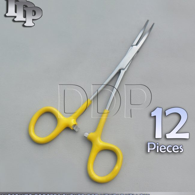 12 Hemostats Mosquito Forceps Surgical Instruments, Yellow Dep Handle 5" Curved