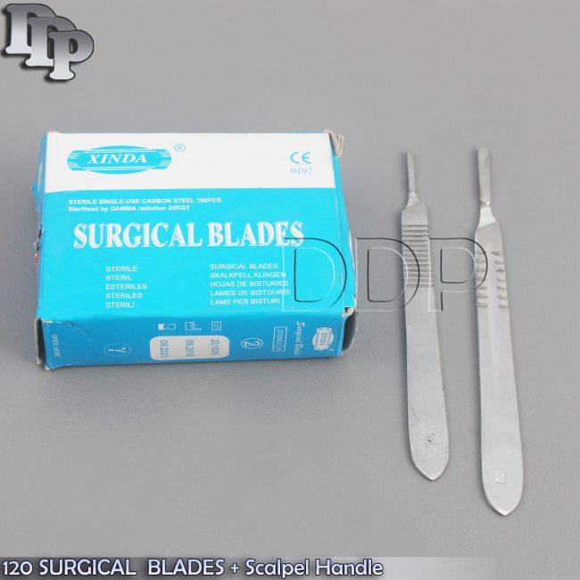 120 SURGICAL STERILE SCALPEL BLADES #10 #11 #15 #20# 21 #22 + HANDLE 3 & 4