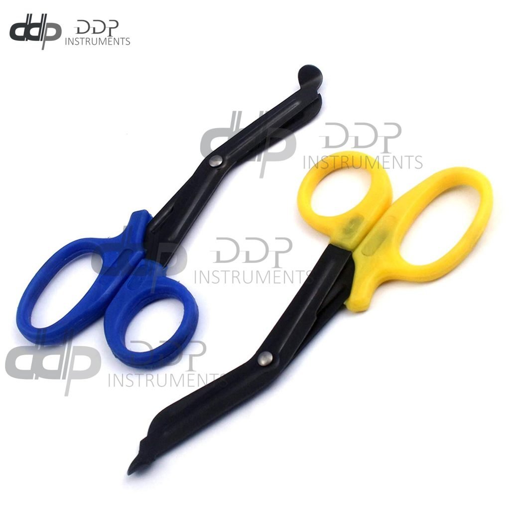 2 (Blue Yellow) Fluoride Black Coated Trauma Paramedic EMT Shears Scissors 5.5"