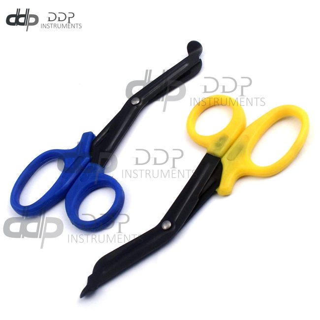 2 (Blue Yellow) Fluoride Black Coated Trauma Paramedic EMT Shears Scissors 5.5"