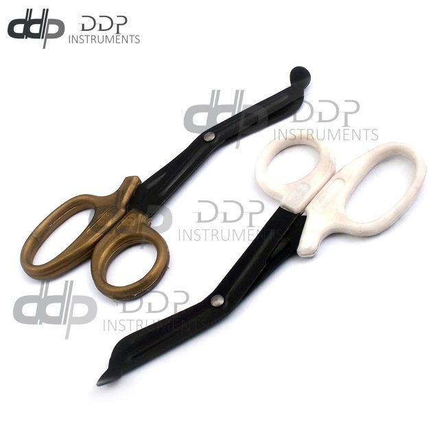 2 (Gold White) Fluoride Black Coated Trauma Paramedic EMT Shears Scissors 5.5"
