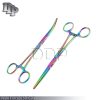 2 Multi Color Rainbow Pean Hemostat Forceps 8" Str + Cvd Pliers Stainless Steel