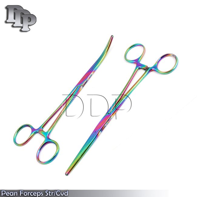 2 Multi Color Rainbow Pean Hemostat Forceps 8" Str + Cvd Pliers Stainless Steel
