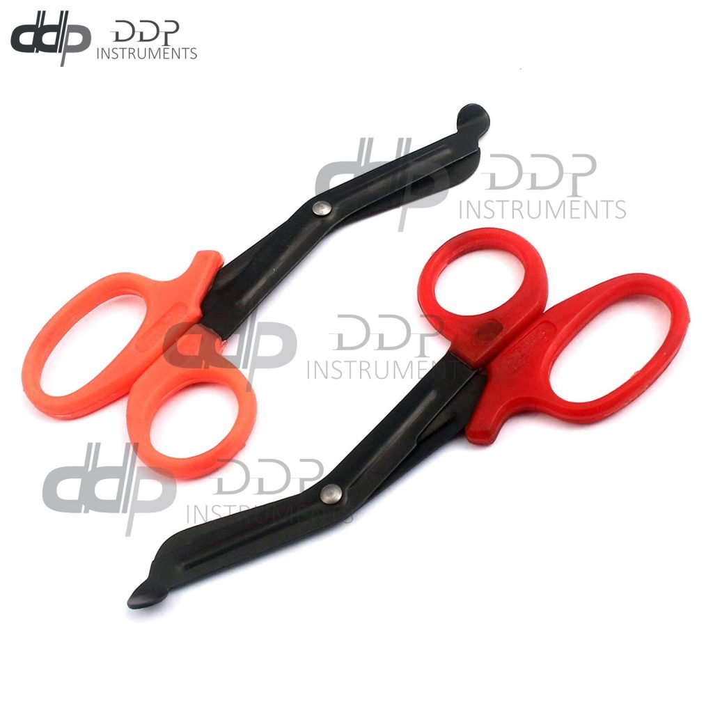 2 (Orange RED) Fluoride Black Coated Trauma Paramedic EMT Shears Scissors 5.5"
