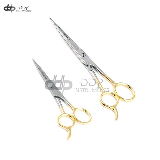 2 Pcs 4.5" 6.5" Hair Cutting Scissors/barber Shears - Ice Tempered Gold Handles