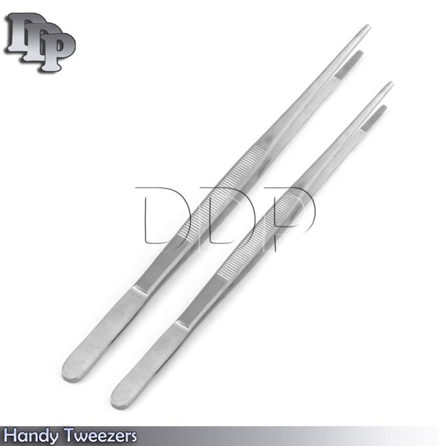 2 Pcs HANDY 10'',  12" INCH LONG TWEEZERS INSTRUMENTS Stainless steel