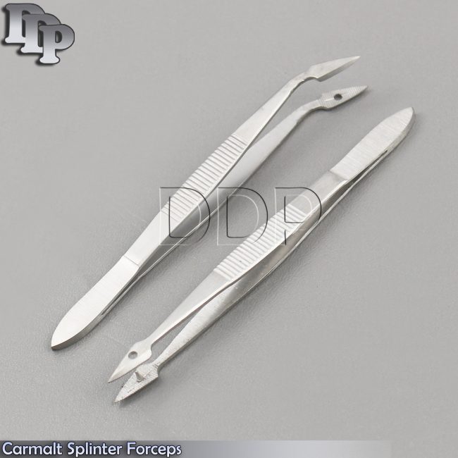 2 Splinter Carmalt Forceps Tweezer 4.5'' Straight+Curved