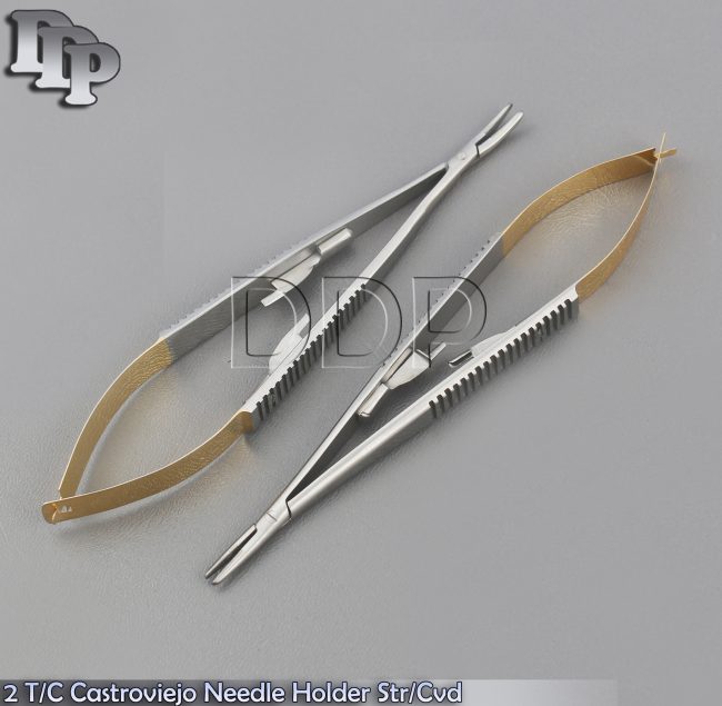 2 T/C CASTROVIEJO NEEDLE HOLDER CURVED+STRAIGHT TIP 9"