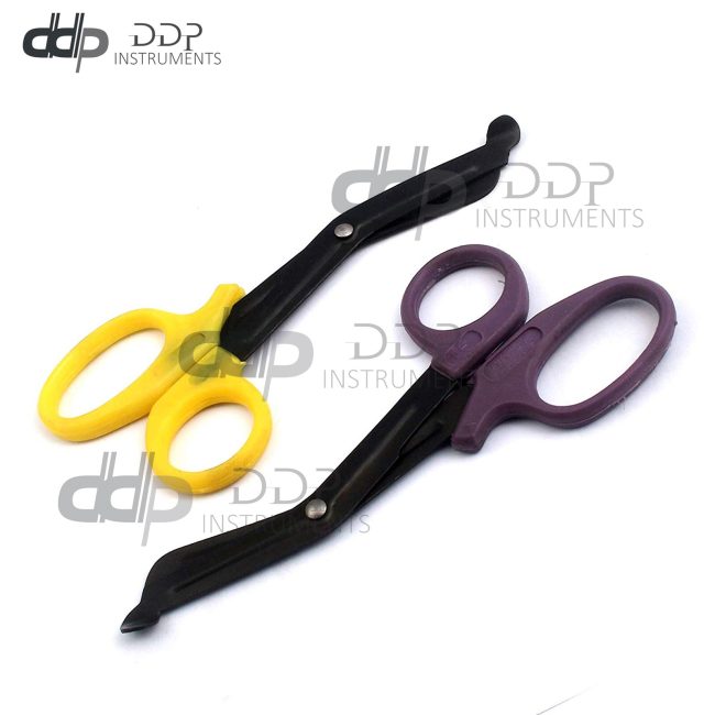2 (Yellow Purple) Fluoride Black Coated Trauma Paramedic EMT Shear Scissor 5.5''