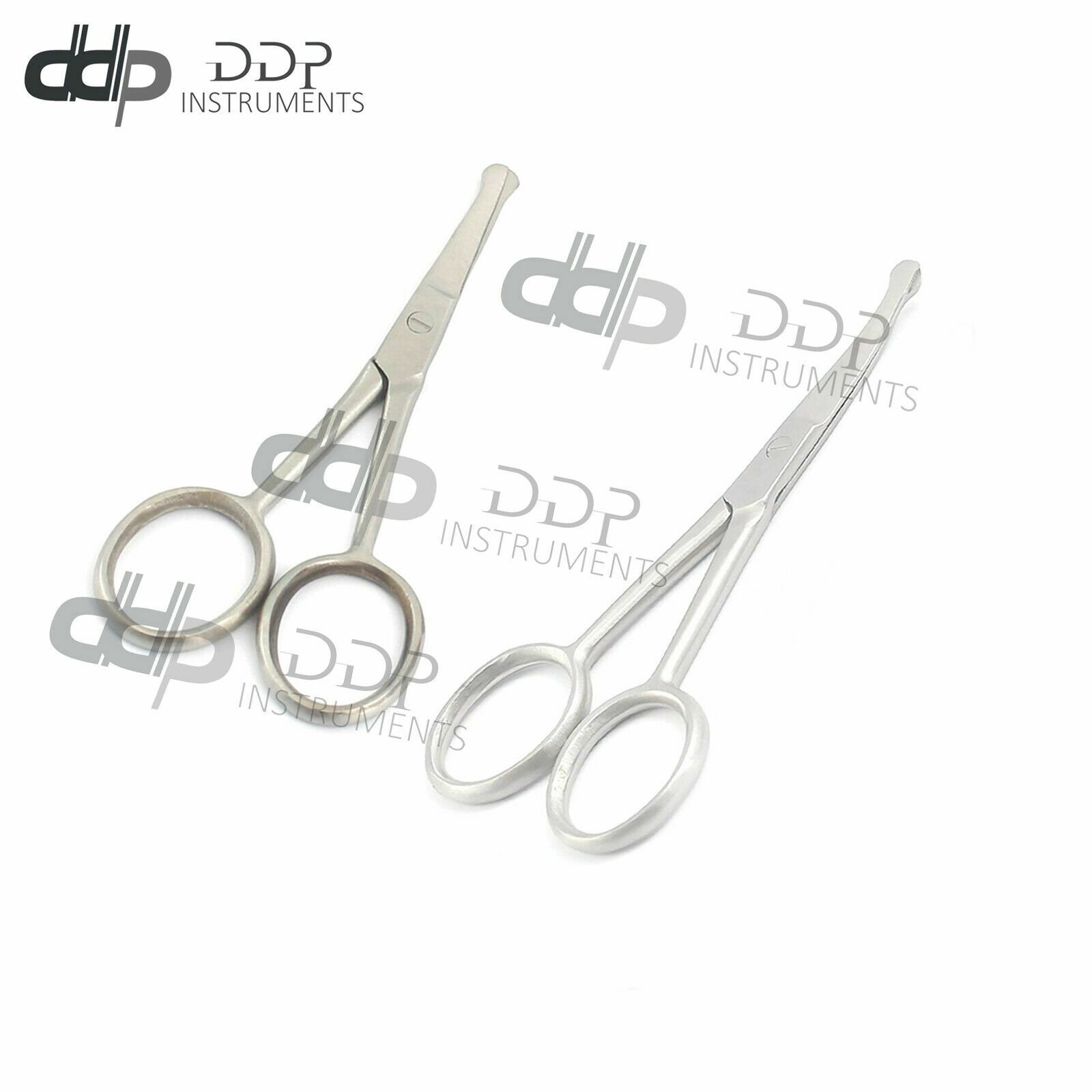 2pc 4.5" Straight + Curved Mustache Nose Hair Scissors w/ Safety Tips