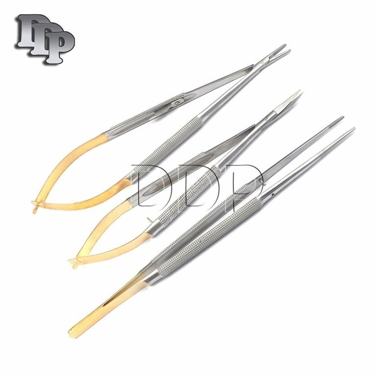 3 CASTROVIEJO Micro Scissors Needle Holder Curved TC Forceps Dental Eye Set KIT
