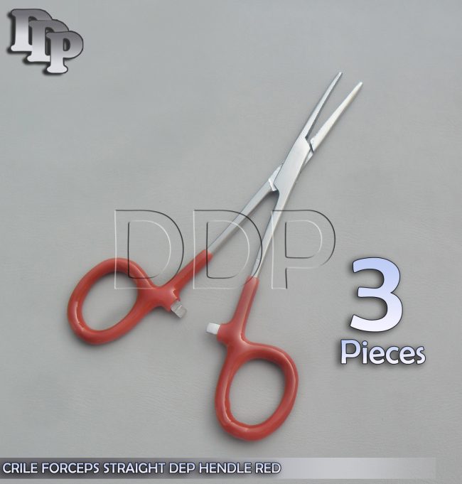 3 Hemostats Crile Forceps Surgical Instruments, Red Dep Handle 5.50" Straight