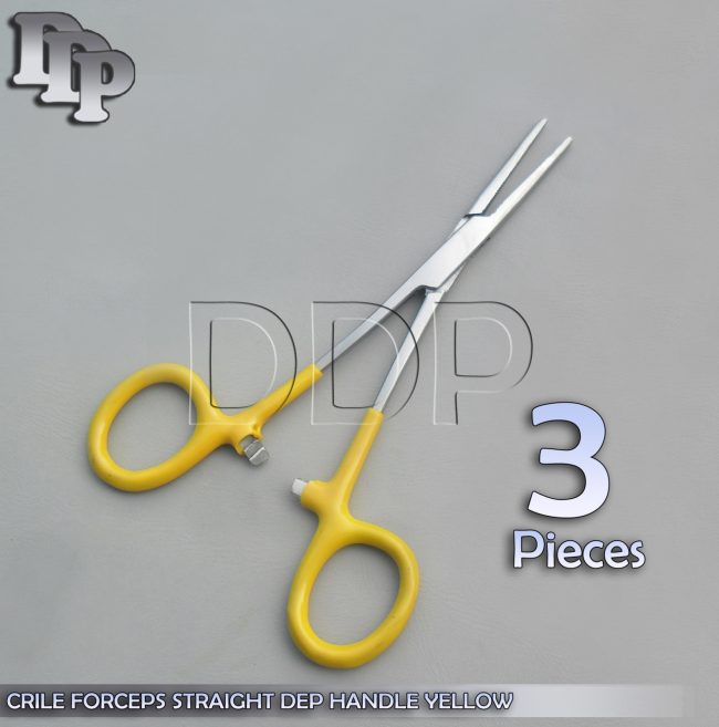 3 Hemostats Crile Forceps Surgical Instruments, Yellow Dep Handle 6" Straight