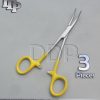 3 Hemostats Kelly Forceps Surgical Instruments, Yellow Dep Handle 5.50" Curved